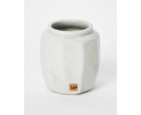 Richard Batterham (1936-2021) a porcelain cut-sided vase, shouldered form, covered in a pale celadon glaze, unsigned applied 