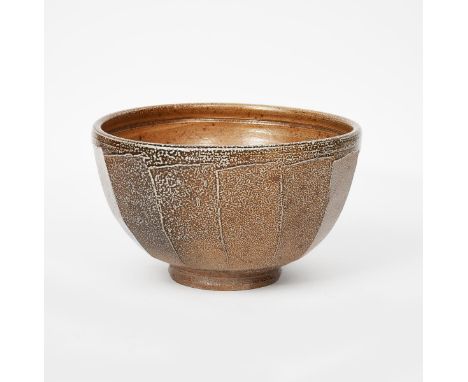 Richard Batterham (1936-2021) a large salt-glazed stoneware cut-sided bowl, on shallow foot, unsigned, exhibition paper label