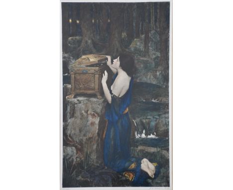 John William Waterhouse RA, (1849-1917) Pandora, (Pandora's Box) colour lithographic print on paper, framed, and 'Bathing Poo