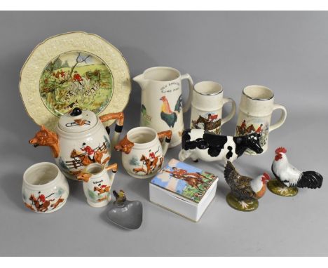 A Collection of Various Ceramics to Comprise Huntsman Four Pieces Tea Service Having Sporting Scene Relife Decoration and Fox