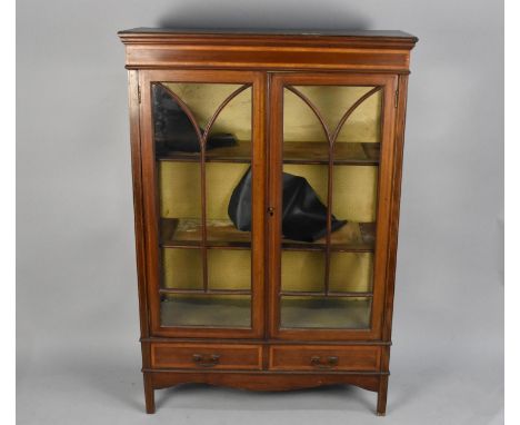 An Edwardian Inlaid Mahogany Glazed Two Shelf Display Cabinet with Two Drawers to Base, 90cms Wide 