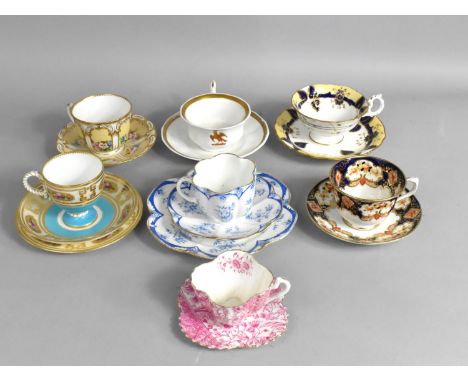 A Collection of 19th and 20th Century Cabinet Cups and Saucers to Comprise Royal Albert Heirloom Pattern, Wileman Pink Cup an