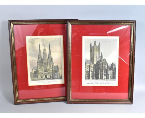 Two Framed Prints of Engravings, Canterbury and Lichfield Cathedrals, Subjects 21.5x30cms 