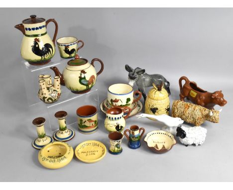 A Collection of Various Pottery to Comprise C. H. Brannam Studio Pottery Dishes, Torquay Ware, Highland Cow, Sheep etc 