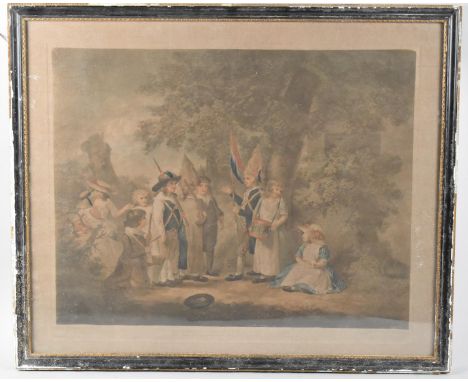 A Framed Coloured Engraving, Children Playing Soldiers After G Morland, Engraved by Keating and Published August 5th 1788, 55
