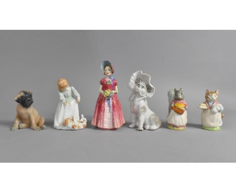 Two Beatrix Potter Figures, Royal Albert Mrs Ribby and Beswick Goody Tiptoes Together with a "Louis Wain" Type Cat, Royal Cop