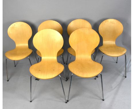 A Set of Six Chrome Based Vintage Style Stacking Chairs 