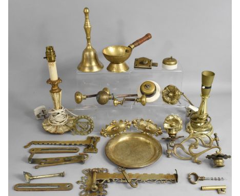 A Collection of Various Brass to Comprise Fittings Bell, Lamp Base, Piano Sconces etc 