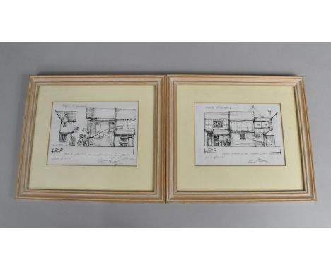 A Pair of Framed Architect's Sketch Elevations for Moll Flanders Property Signed Alan Lowndes 