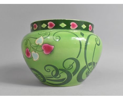 An Edwardian Art Nouveau Influenced Wileman "The Foley Fiance" Planter Decorated in a Floral Motif on Green Ground, 17cm high