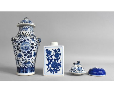 A Collection of Qing and Later Blue and White Chinese Porcelain to Comprise Vase and Cover, Tea Caddy and Lids (Condition Iss