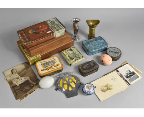 A Collection of Various Sundries to include Vintage AA Badge, Cigar Boxes, Postcards Etc 