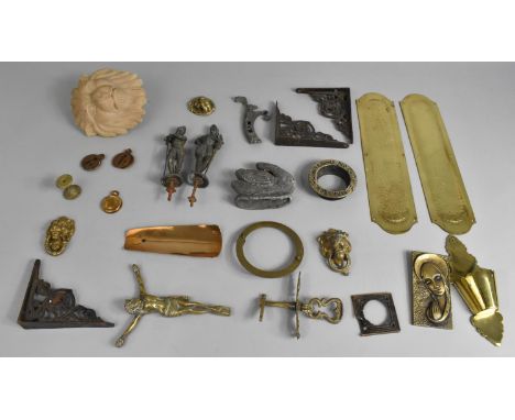 A Collection of Various Metalware Items to include Brass Figures and Mounts, Lead Swan, Brass Finger Plate, Shoe Horn Etc tog