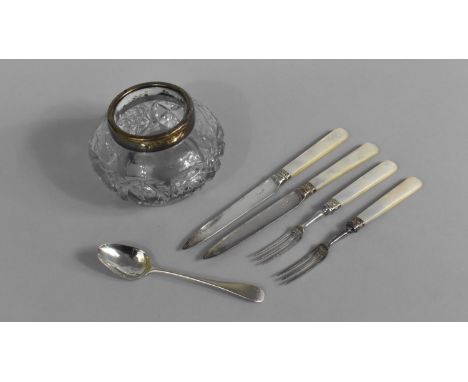 A Collection of Various Silver Mounted Items to Comprise Silver Mounted Glass Pot, Silver Mounted and Mother of Pearl Handled