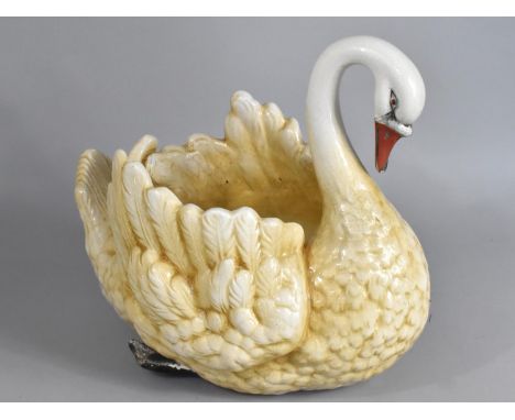 A Large Ceramic Swan Planter, 34cm high 