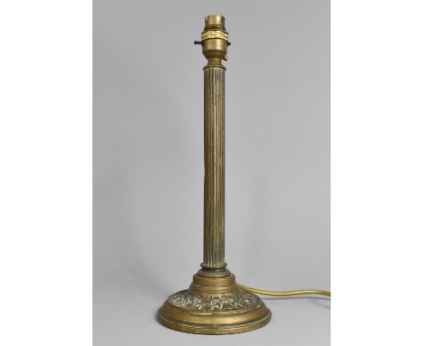 A Mod 20th Century Brass Table Lamp Base in the Form of a Ribbed Corinthian Column, 35cms High 