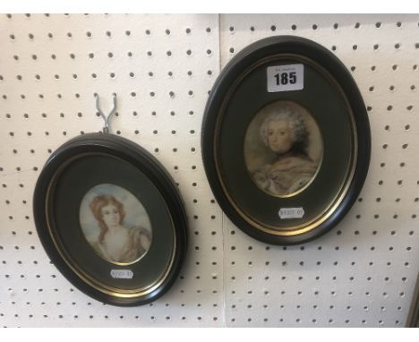 Two framed miniature portrait paintings of aristocrats