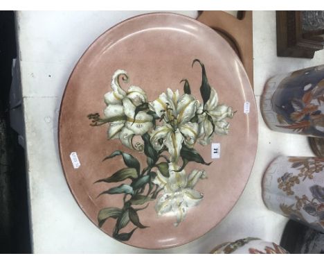 A ceramic hand painted charger "Lily's"