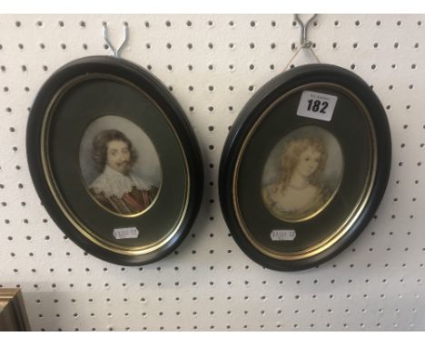 Two framed miniature portrait paintings of aristocrats