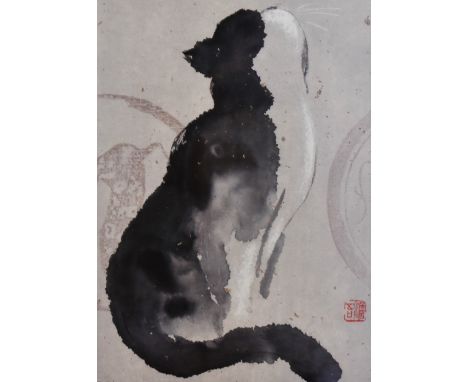 After D.Chien (20th Century), coloured print, A seated cat, limited edition 9/99, framed and under glass, image size 29cm x 3