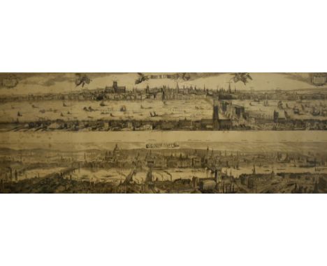 After Henry William Brewer (1836-1903, British), print, An annotated illustration of the city of London, framed and under gla