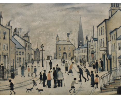 After Laurence Stephen Lowry (1887-1976, British), coloured print, A Lancashire Village, framed, mounted, and under glass, me