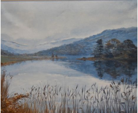 20th Century School, oil on canvas, An autumnal lake view, initials 'MB' to the lower right, framed, measuring 44cm x 54cm, &