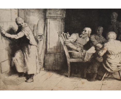 William Strang (1859-1921, British), etching, 'The Cottar's Saturday Night', signed to the lower right, framed, mounted, and 