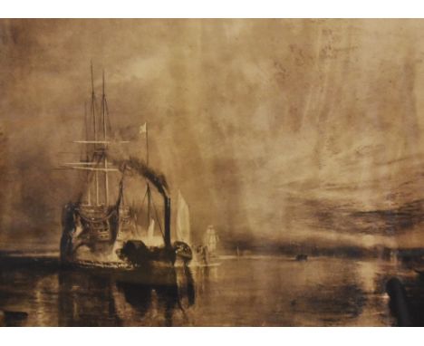 After Joseph Mallord William Turner RA (1775-1851, British), sepia print, 'The Fighting Temeraire' (1839), displayed within a