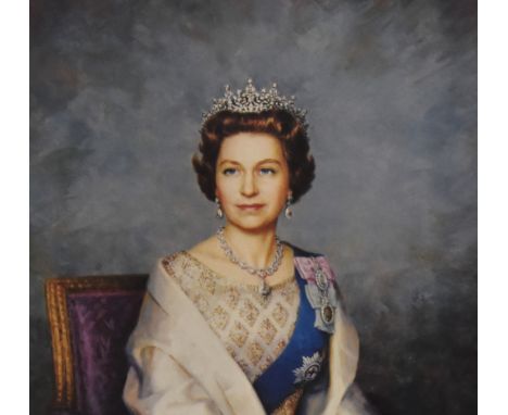 After Leonard Monro Boden (1911-1999, British), coloured print, 'Her Majesty Queen Elizabeth II, Wearing the Sash and Star of
