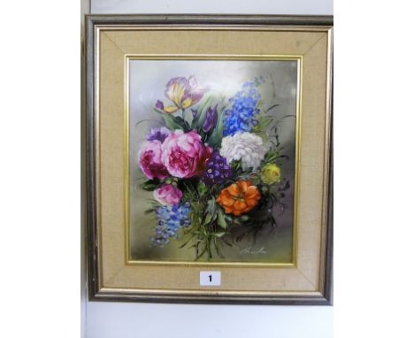 A Rosenthal ceramic wall plaque,  the plaque depicting a floral spray, signed lower right, 12¼ x 10¼in. (31 x 26cm.) framed. 