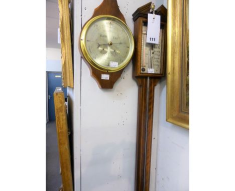 A Comitti of London inlaid mahogany stick barometer, + another (2). 