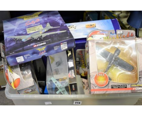 A quantity of model airplanes to include a ltd edition Corgi Spifire MK1 "Kiwi", Corgi WW2 Legends etc (13). 