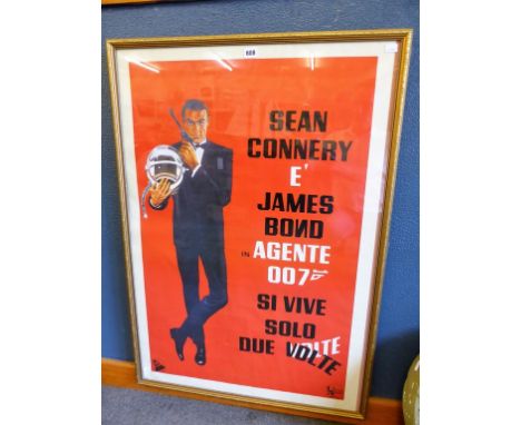 A framed Italian film poster for James Bond You Only Live Twice. 
