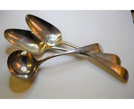 A George III silver sauce ladle William Sumner & Richard Crossley, London 1778, Old English pattern; together with a pair of 