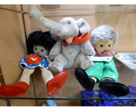 Two Steiff Gabi and Jim soft dolls c.1976, #7877/45 Jim with blonde mohair hair, with original tag and button with label to t