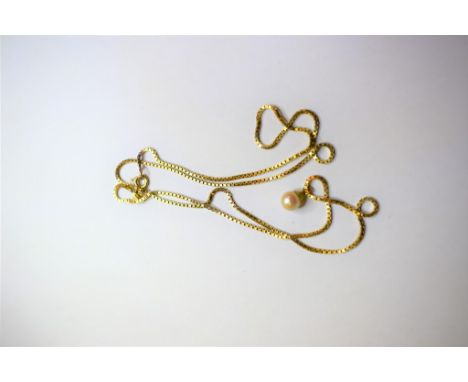 A 9ct gold and cultured pearl pendant on 9ct box chain, 