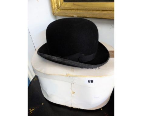 A vintage bowler hat by Lincoln Bennett & Co, Piccadilly London. Size 7 1/8 in original cardboard hat box.  