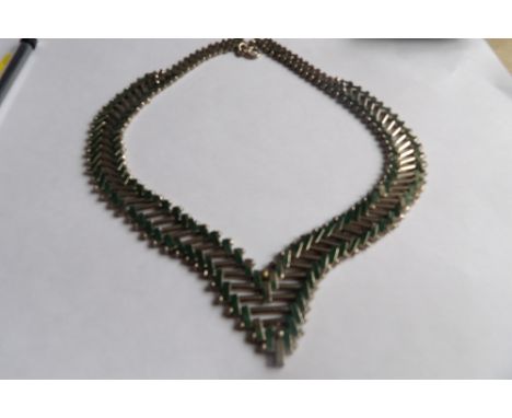 Chrome and green enamel necklace attributed to Jakob Bengal.(loses to enamel)