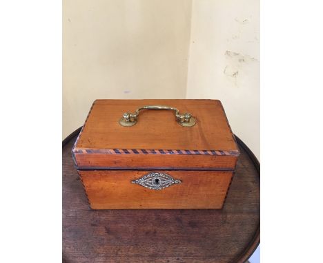 Dutch tea caddy with three brass lidded compartements.