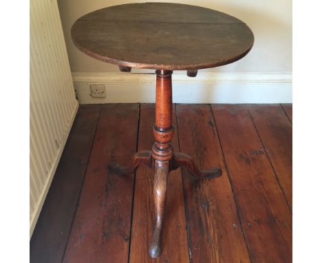 Early 19thC mahogany, fruitwood and elm tip-top tripod table (top split)