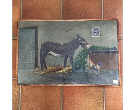 Naïve oil on canvas portrait of a donkey. 25x38