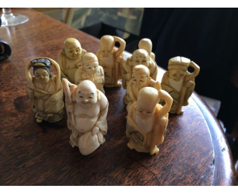 Ten various ivory netsuke and okimono