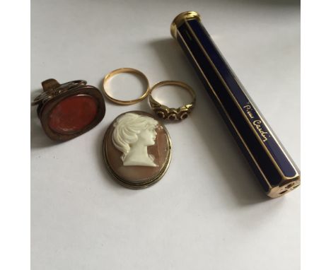 Miscellany to include 22 carat gold wedding band, fob, cameo, Pierre Cardin lighter etc.