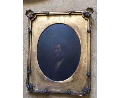 Oil on canvas portrait of a gentleman, dirty and indistinct 36.5x28cms in gilt frame a/f.