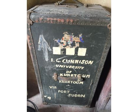 Large travelling trunk with Cunard White Star lable and address in Khartoum.