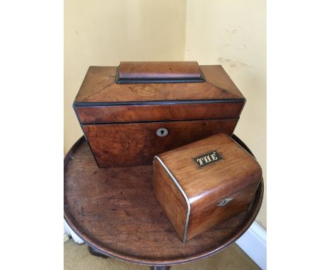 Sarcophagus walnut tea caddy and another French tea caddy.