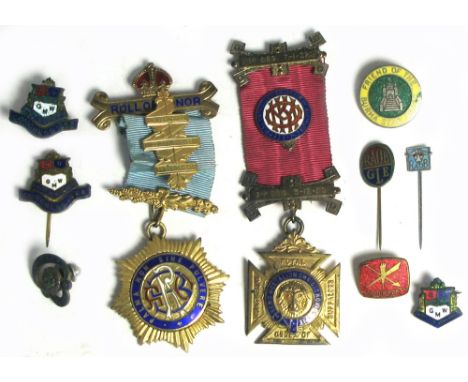 A group of eleven medals and stick pin badges to include ROAB (Royal Order of The Buffalo), Friends of The Burma Star Assoc e