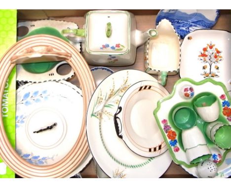 A quantity of Art Deco ceramics to include a Burleigh ware Zenith pattern tureen and cover, a Burleigh ware floral design tea