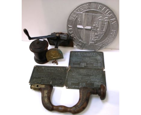 Three brass machinery signs "Metropolitan Vicers Electrical Co. Ltd.", all taken from electrical generators 13cm x 20cm, a re
